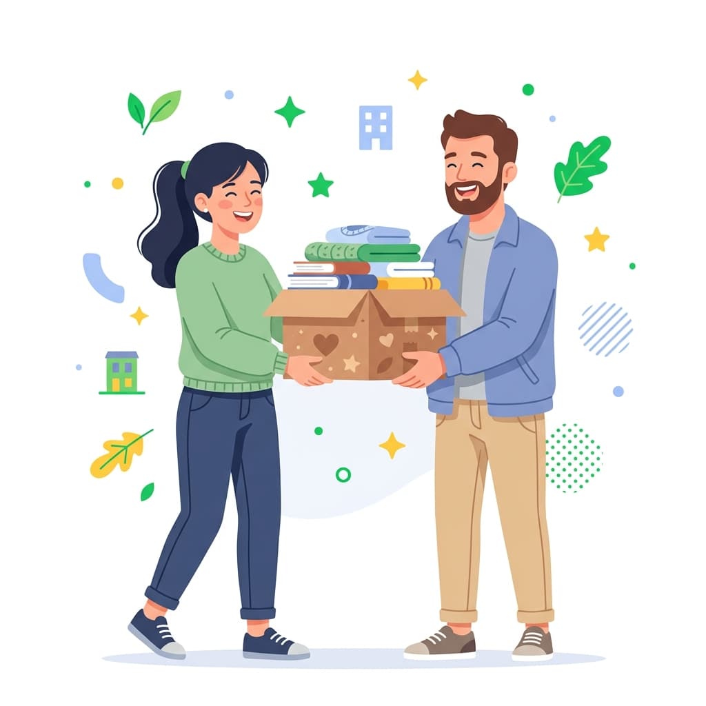 Ilustrasi orang berbagi kardus